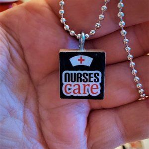 Nurse Care Black Scrabble Tile Necklace